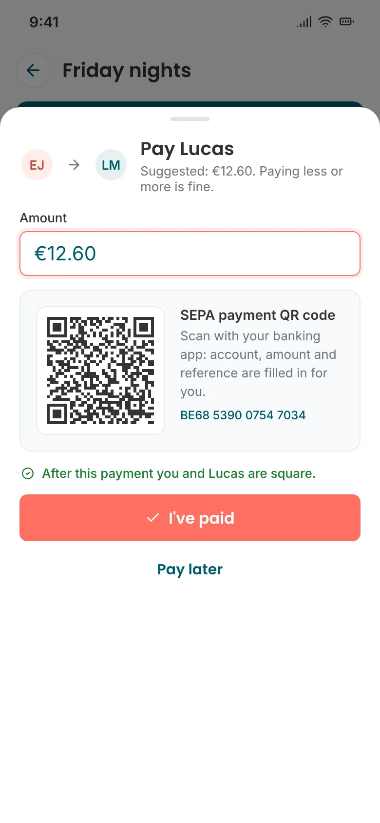 Settle up with a SEPA QR code